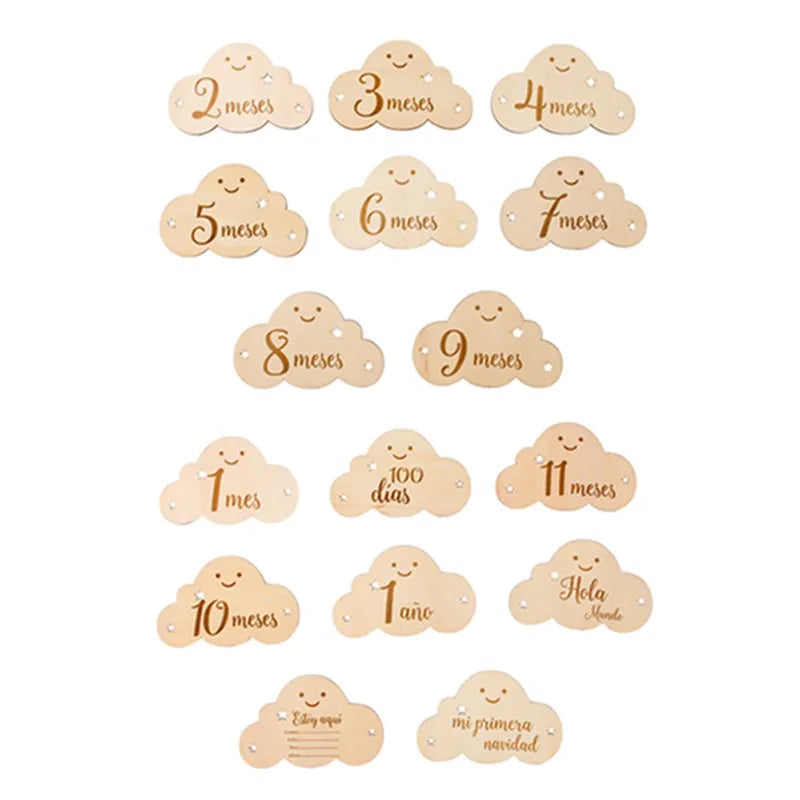 Wooden Baby Milestone Cards Cloud Shape Photography Accessory