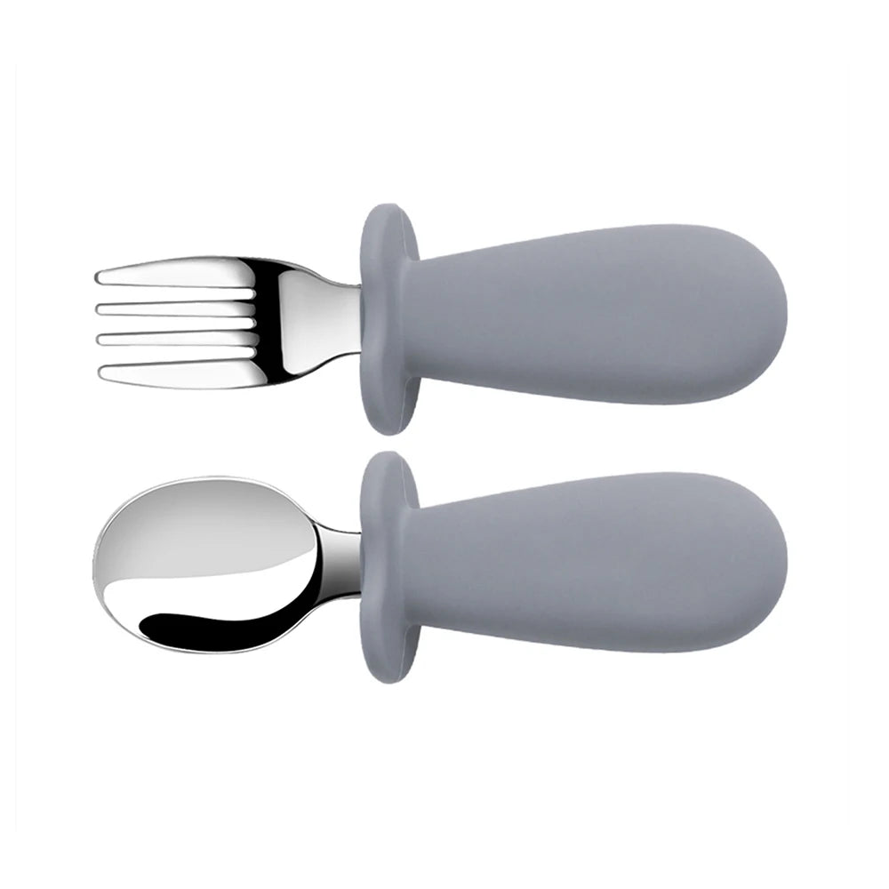 Baby Spoon and Fork Set with Silicone Handle