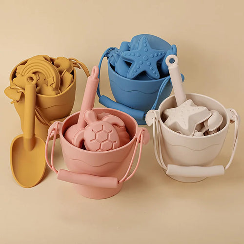 Silicone Beach Toy Set with Bucket Shovel and Water Play