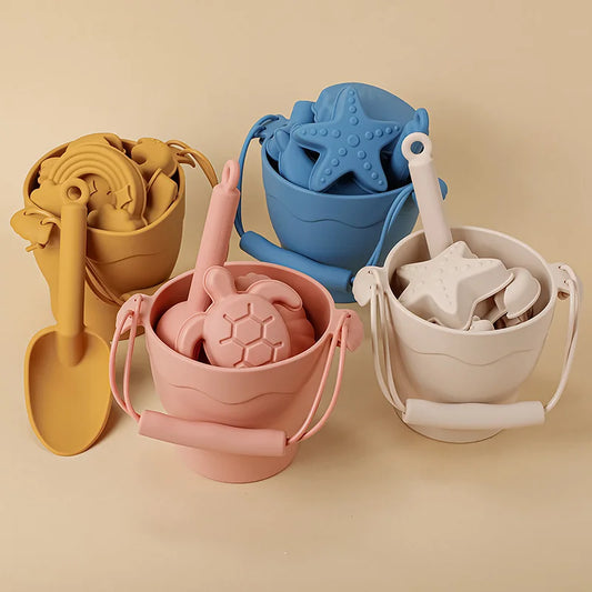 Silicone Beach Toy Set with Bucket Shovel and Water Play
