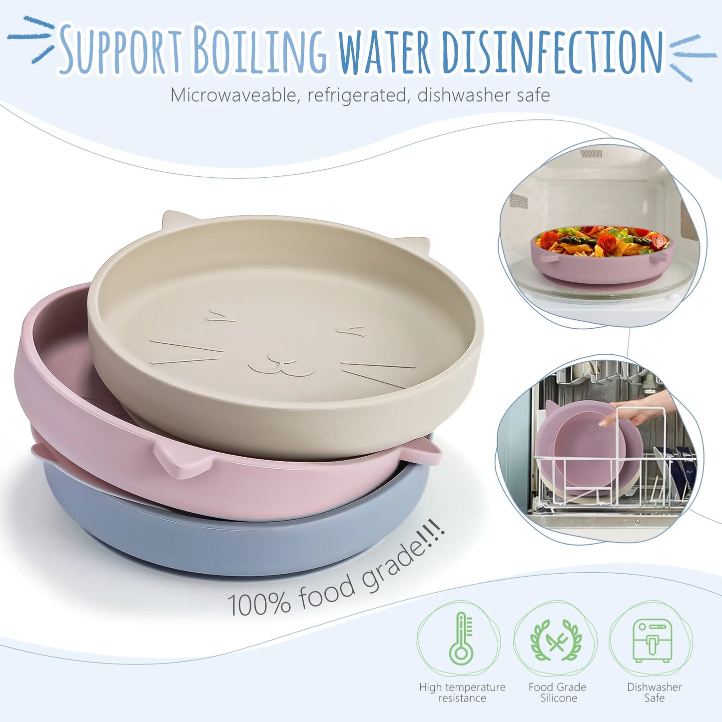 Silicone Baby Plate Cartoon Cat Feeding Bowl Kids Dishes
