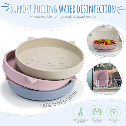 Silicone Baby Plate Cartoon Cat Feeding Bowl Kids Dishes