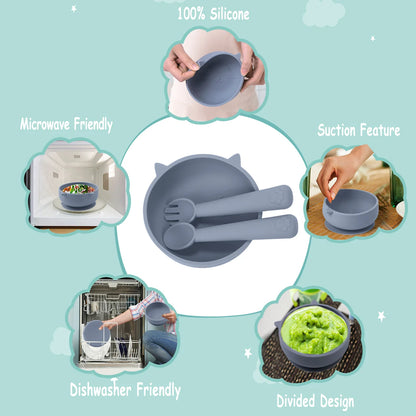 Baby Silicone Suction Bowl and Feeding Spoon Set