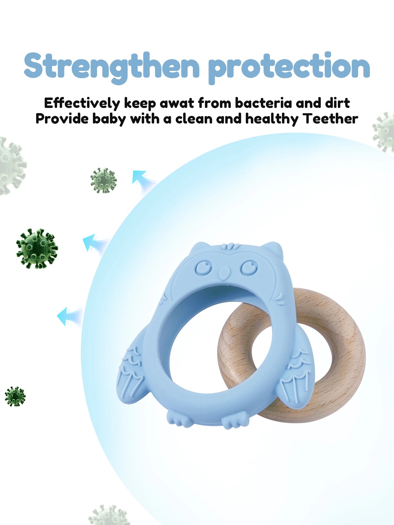 Baby Silicone Owl Teether with Wooden Ring