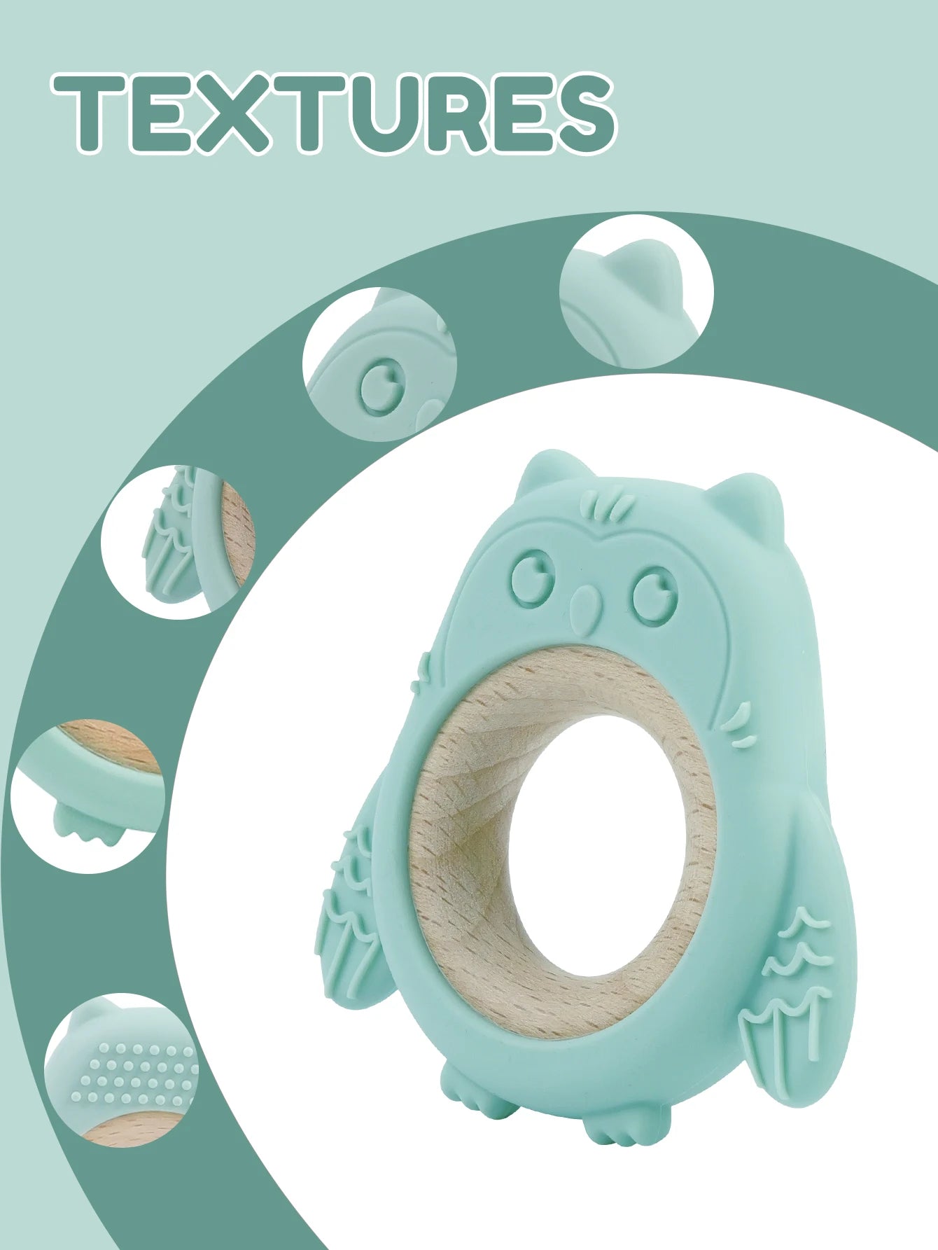 Baby Silicone Owl Teether with Wooden Ring