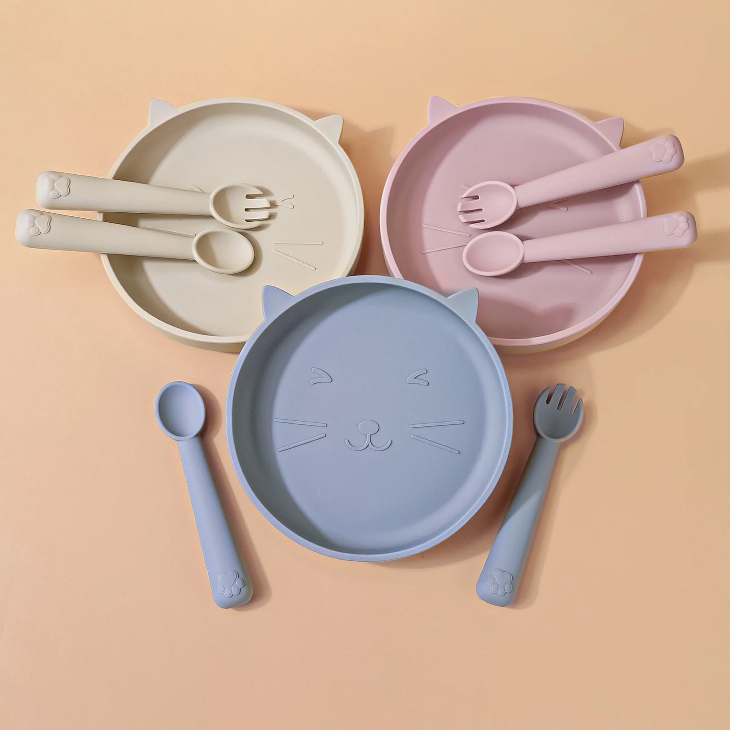 Baby Feeding Set Silicone Plate Spoon Fork Training Tableware