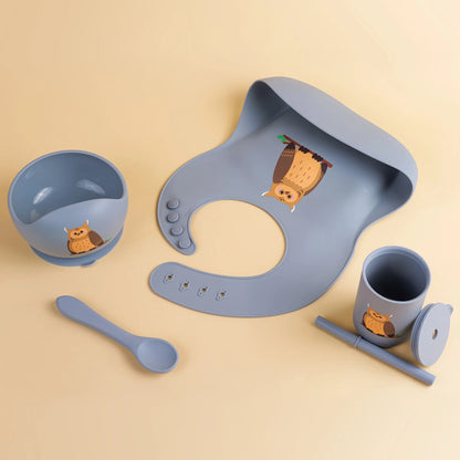Baby Feeding Bowl and Bib Set with Spoon and Fork