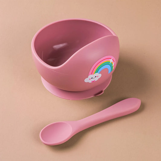 Spill Proof Baby Silicone Feeding Bowl with Spoon