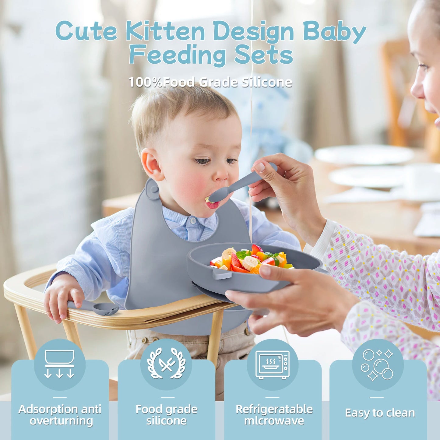 Baby Feeding Set with Suction Tray and Bib