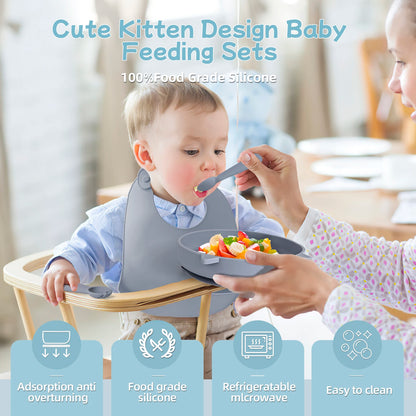 Silicone Baby Plate Cartoon Cat Feeding Bowl Kids Dishes
