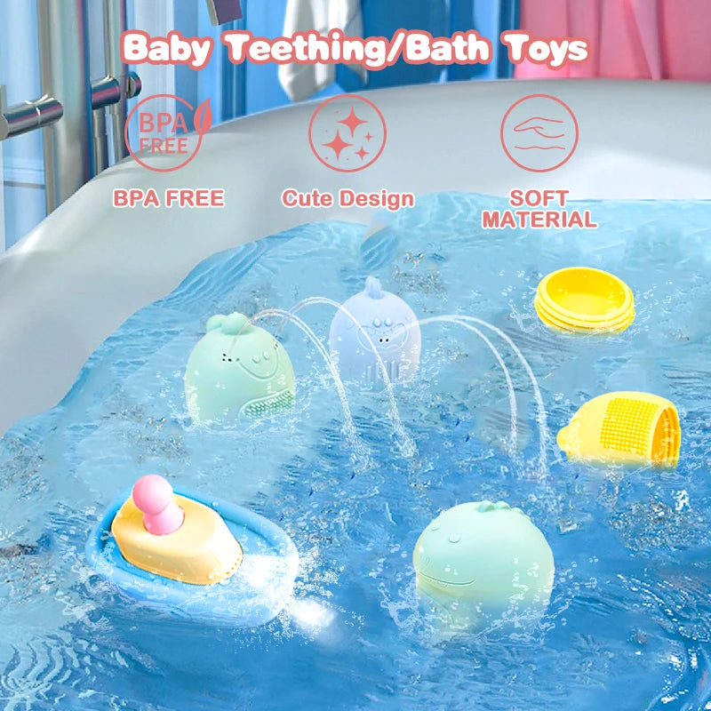 Silicone Dinosaur Bath Toy Squeezable Bathtub Toy