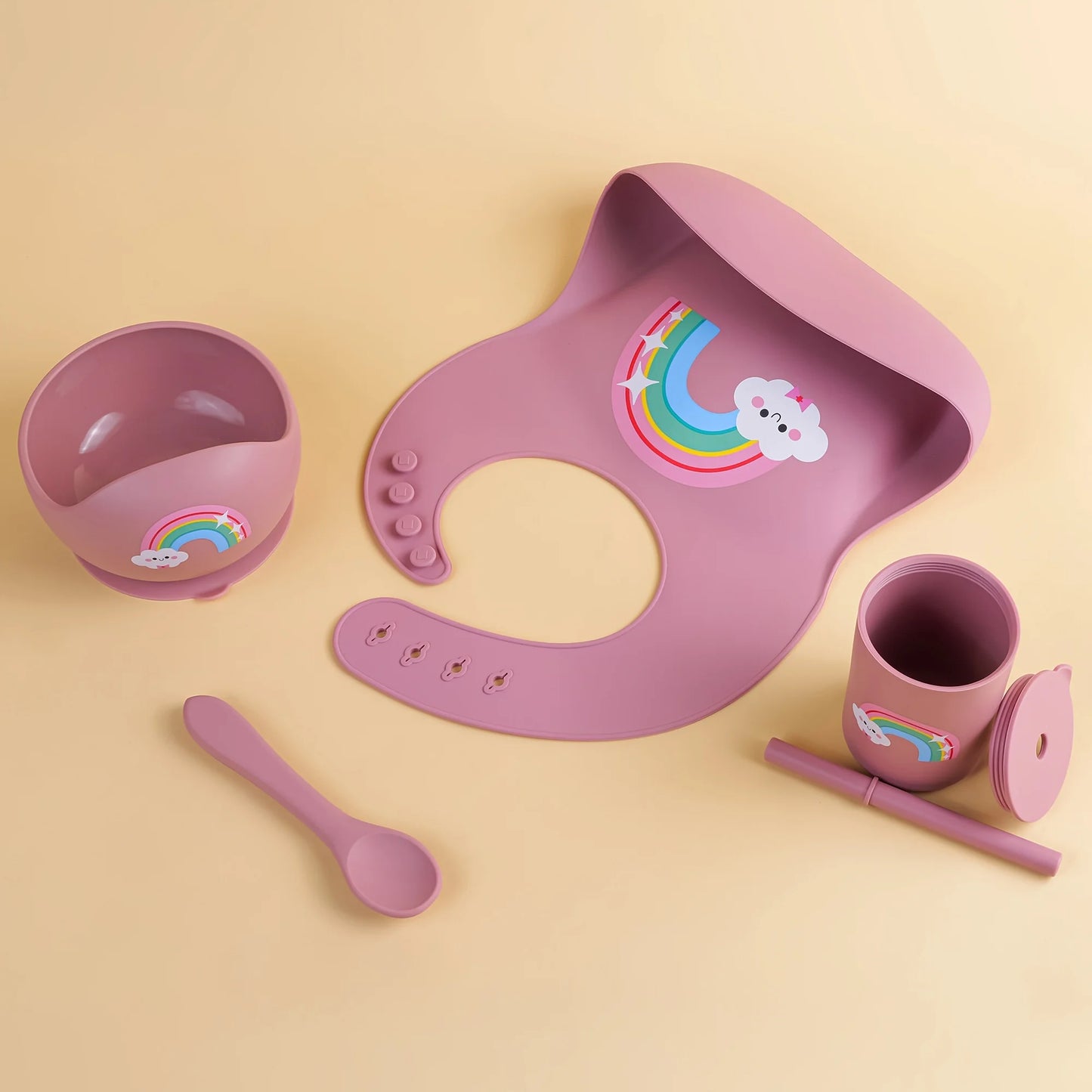Baby Feeding Bowl and Bib Set with Spoon and Fork