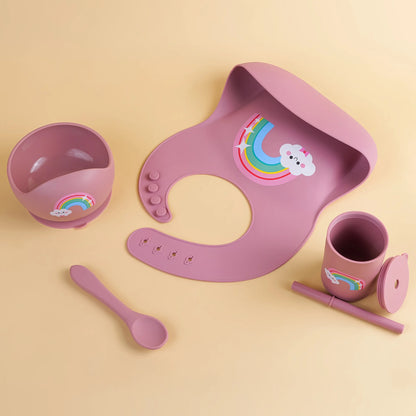 Baby Feeding Bowl and Bib Set with Spoon and Fork