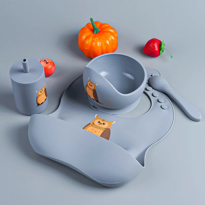 Baby Feeding Bowl and Bib Set with Spoon and Fork