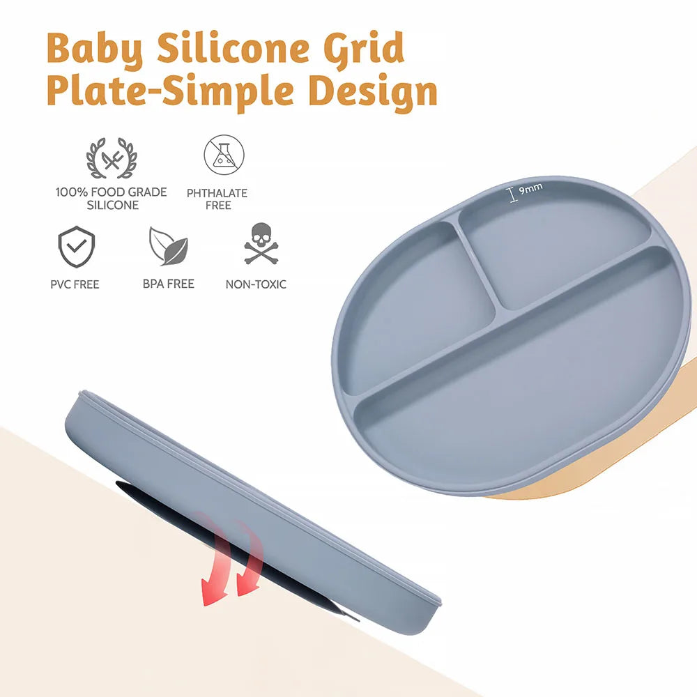 Baby Dinner Plate with Wooden Handle Spoon Fork Set