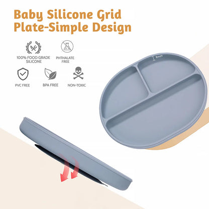 Baby Dinner Plate with Wooden Handle Spoon Fork Set