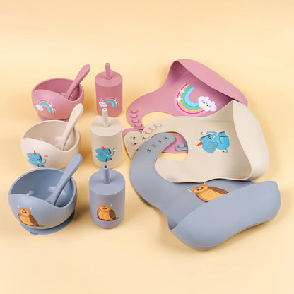 Baby Feeding Bowl and Bib Set with Spoon and Fork