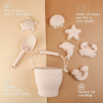 Silicone Beach Toy Set with Bucket Shovel and Water Play