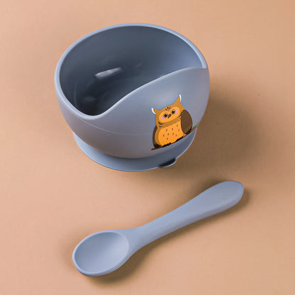 Spill Proof Baby Silicone Feeding Bowl with Spoon