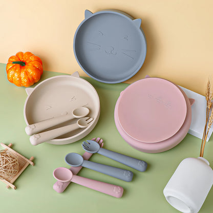 Baby Feeding Set Silicone Plate Spoon Fork Training Tableware
