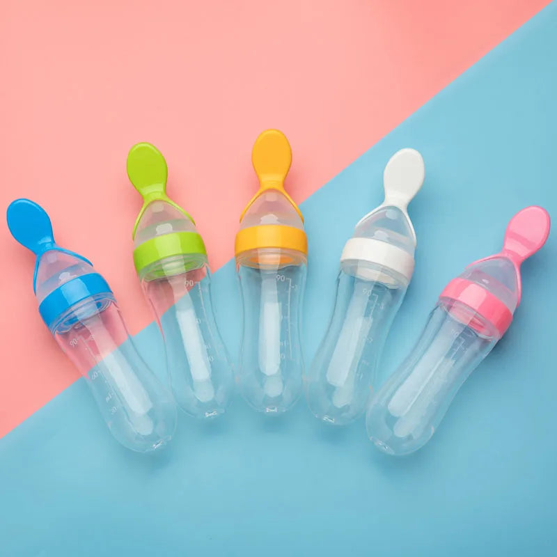 Baby Feeding Bottle with Silicone Spoon Training Feeder