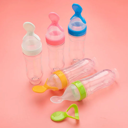 Baby Feeding Bottle with Silicone Spoon Training Feeder