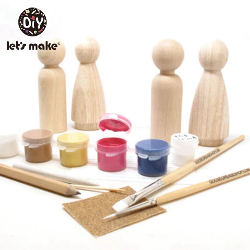 Wooden Peg Dolls DIY Unfinished Room Decor Toy Set