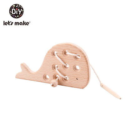 Montessori Wooden Threading Board with Dinosaur Beads and Buttons