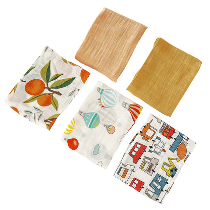 Multifunctional Cotton Muslin Baby Bib and Burp Cloth Pack