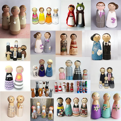 Wooden Peg Dolls DIY Unfinished Room Decor Toy Set