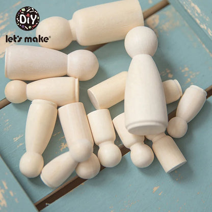 Wooden Peg Dolls DIY Unfinished Room Decor Toy Set