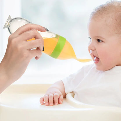 Baby Feeding Bottle with Silicone Spoon Training Feeder