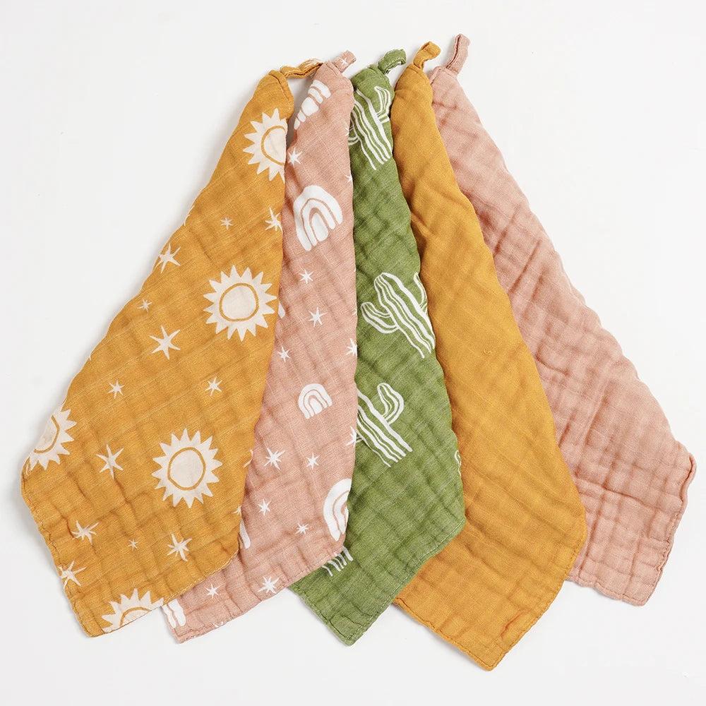 Bamboo Cotton Muslin Baby Towel and Burp Cloth Pack