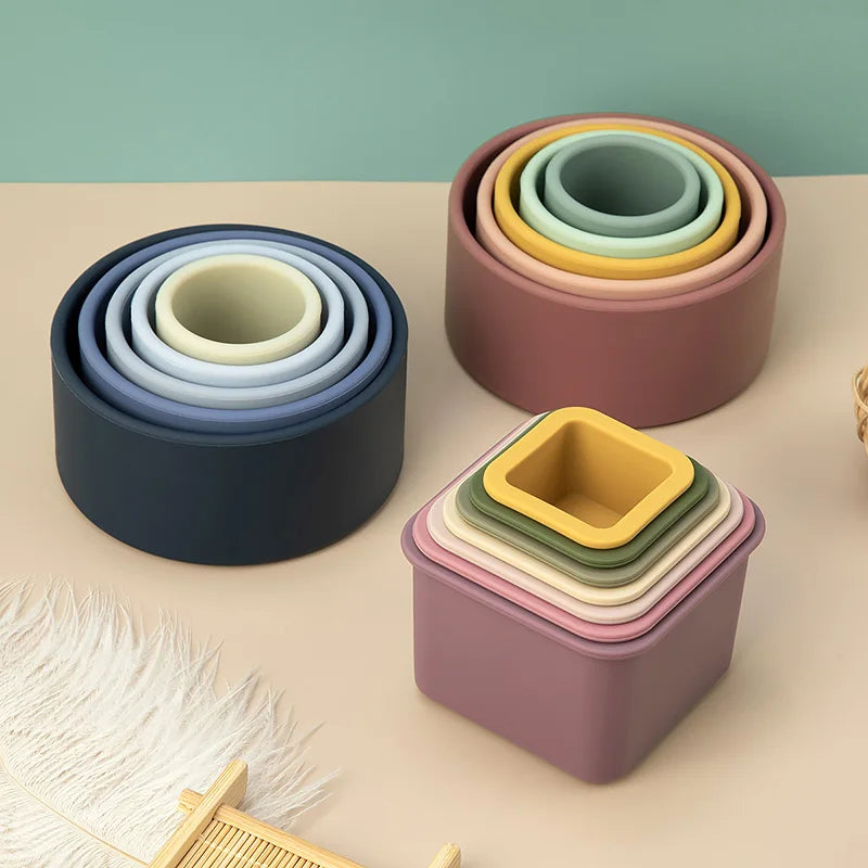 Silicone Building Blocks Round Cup Montessori Baby Toys