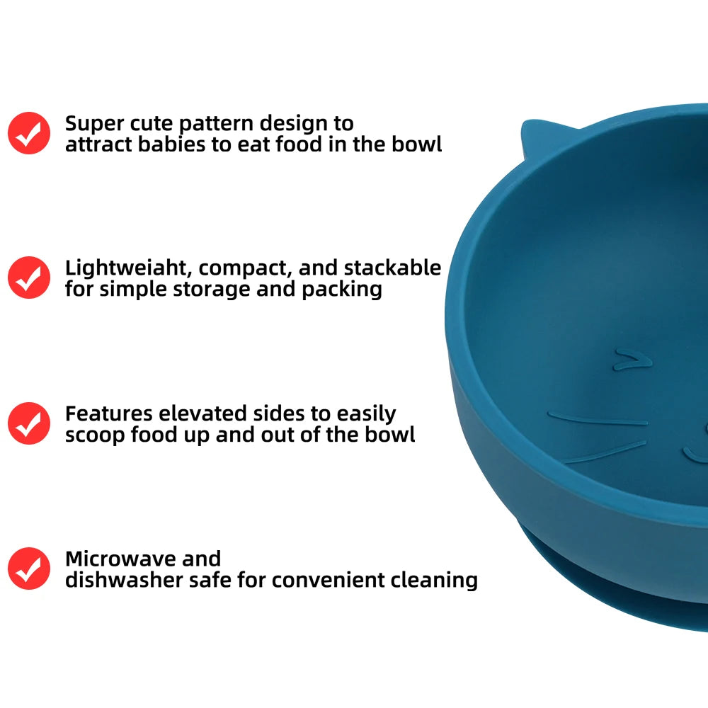 Baby Suction Bowl Cartoon Cat Design Training Tableware