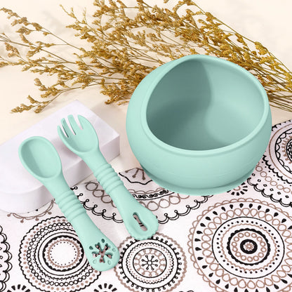Baby Silicone Feeding Bowl and Spoon Training Set