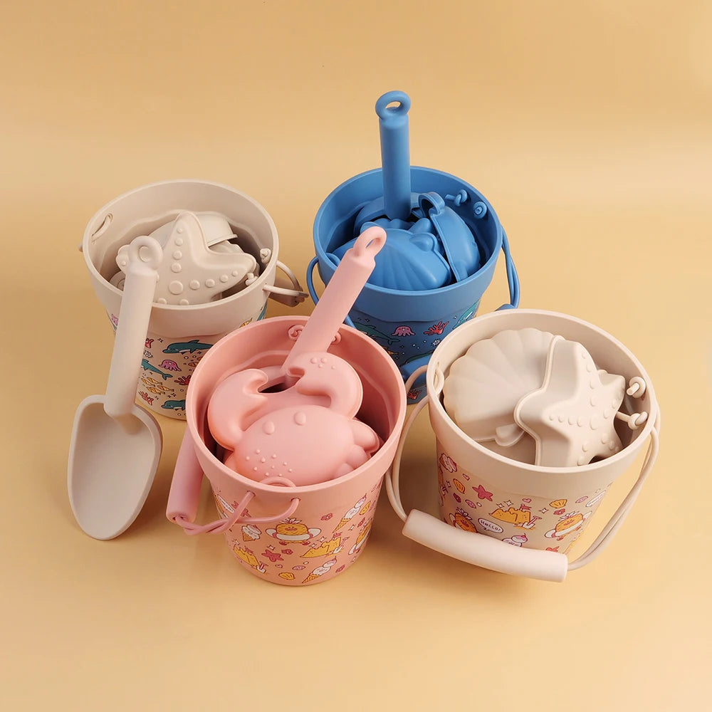 Silicone Beach Toy Set with Bucket Shovel and Sand Molds