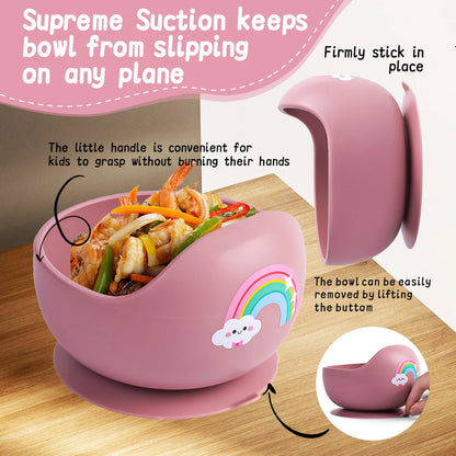 Silicone Baby Bowl Spoon Fork Set with Bib Feeding Essentials