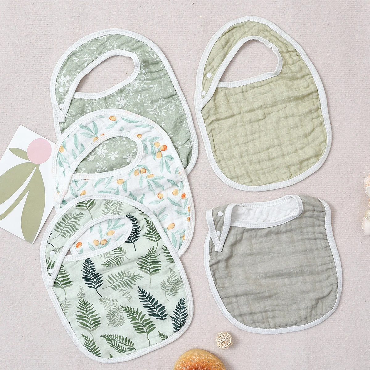 Soft Bamboo Cotton Muslin Baby Bib and Burp Cloth Set