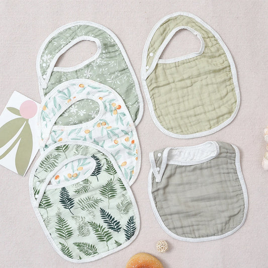 Soft Bamboo Cotton Muslin Baby Bib and Burp Cloth Set