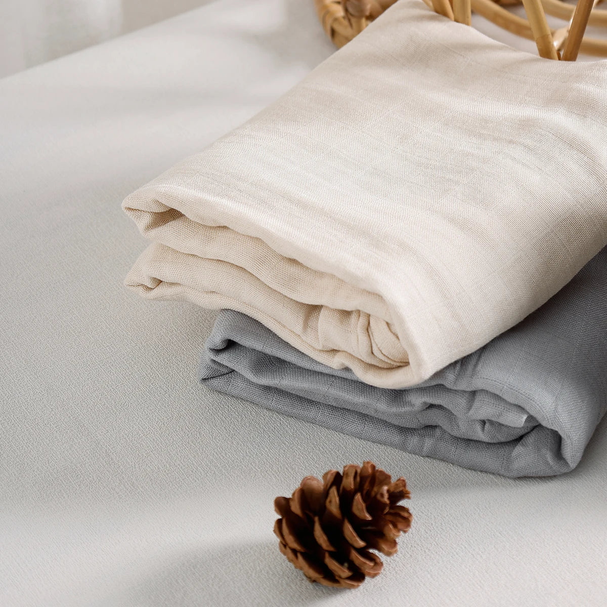 Solid Color Bamboo Cotton Muslin Baby Swaddle Blanket