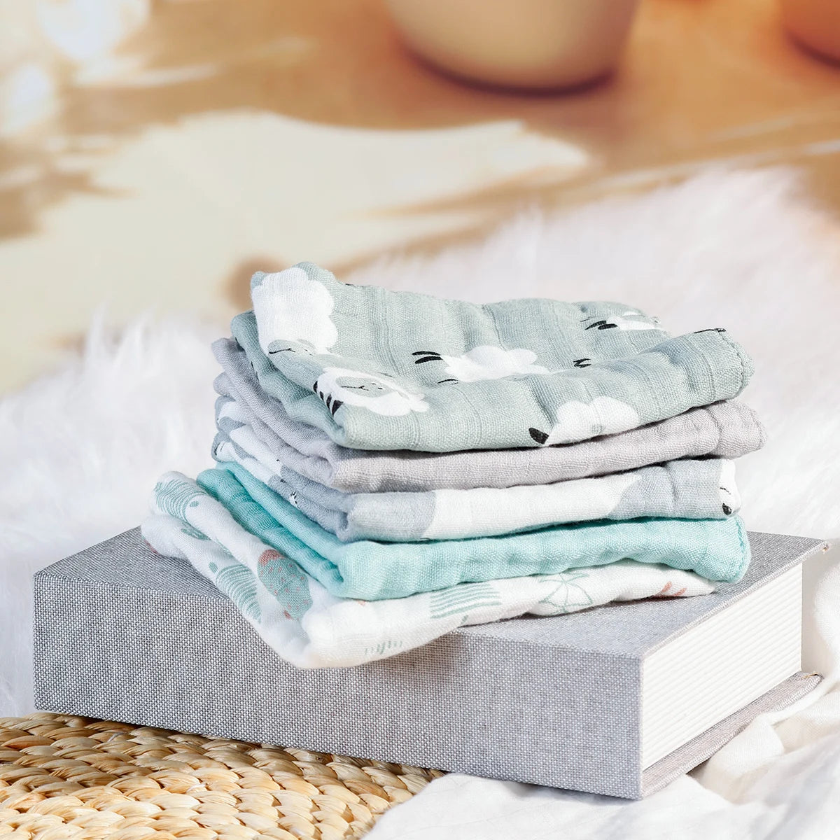 Bamboo Cotton Muslin Baby Towel and Burp Cloth Pack