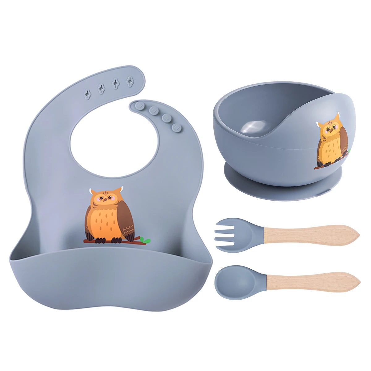 Silicone Baby Bowl Spoon Fork Set with Bib Feeding Essentials