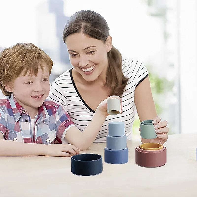 Silicone Building Blocks Round Cup Montessori Baby Toys