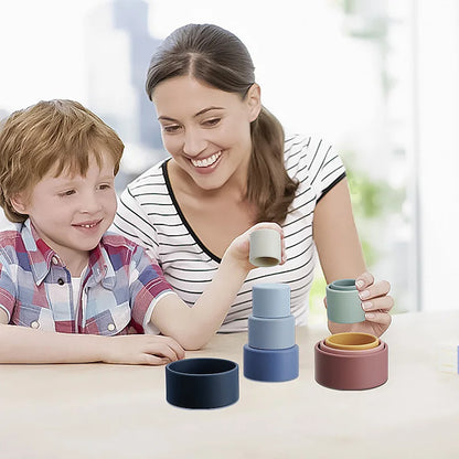 Silicone Building Blocks Round Cup Montessori Baby Toys