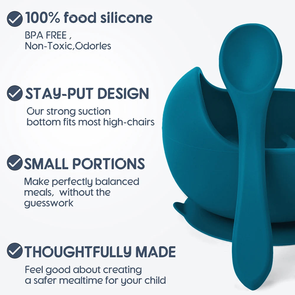 Toddler Silicone Feeding Bowl and Spoon Fork Set
