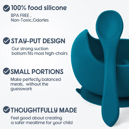 Toddler Silicone Feeding Bowl and Spoon Fork Set