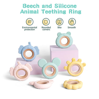 Baby Silicone Frog and Deer Wooden Teether Pendant