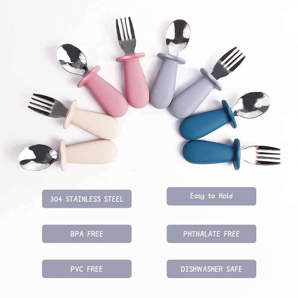 Baby Spoon and Fork Set with Silicone Handle