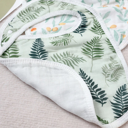 Soft Bamboo Cotton Muslin Baby Bib and Burp Cloth Set